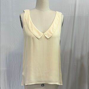 L'AGENCE Cream Fitted Sleeveless Tank Top with Collar